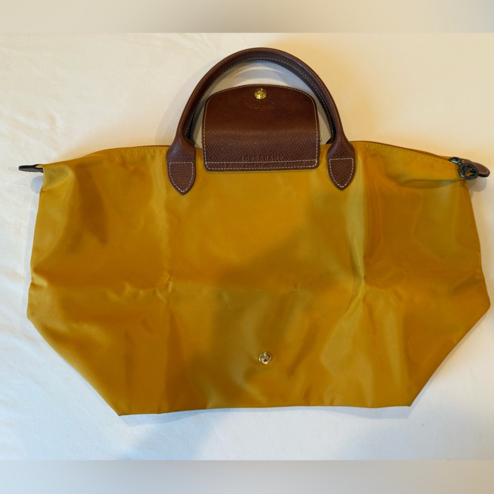 Longchamp Mustard Yellow Tote with Brown Accents
